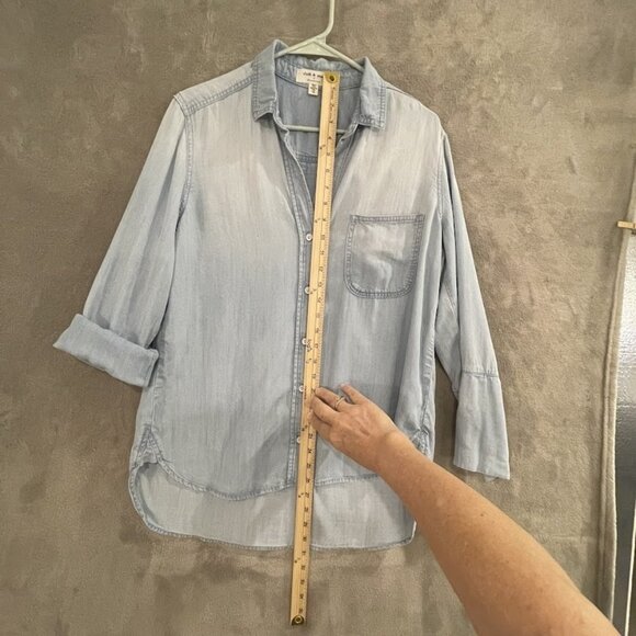 Cloth & Stone Button Down Shirt Womens Medium Light Blue Lyocell Pullover Top‎ - Picture 12 of 16